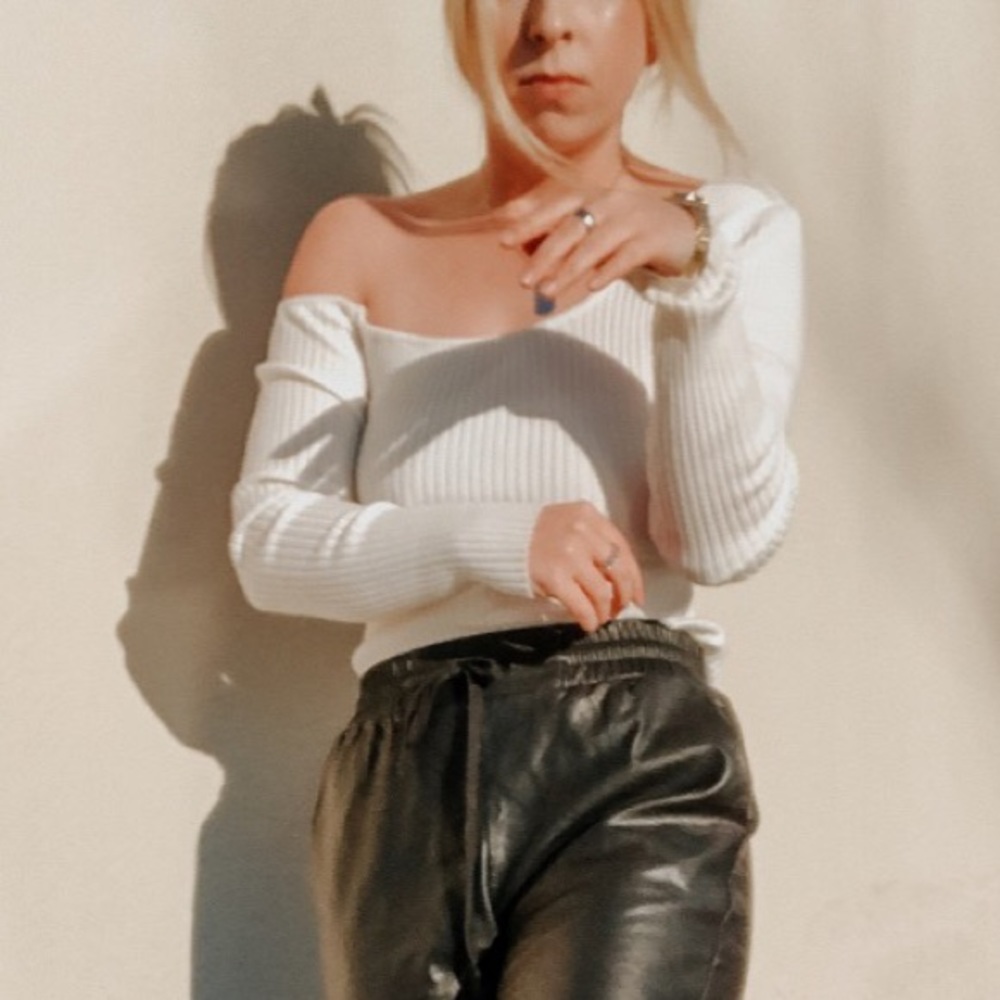 Cold shoulder white shirt